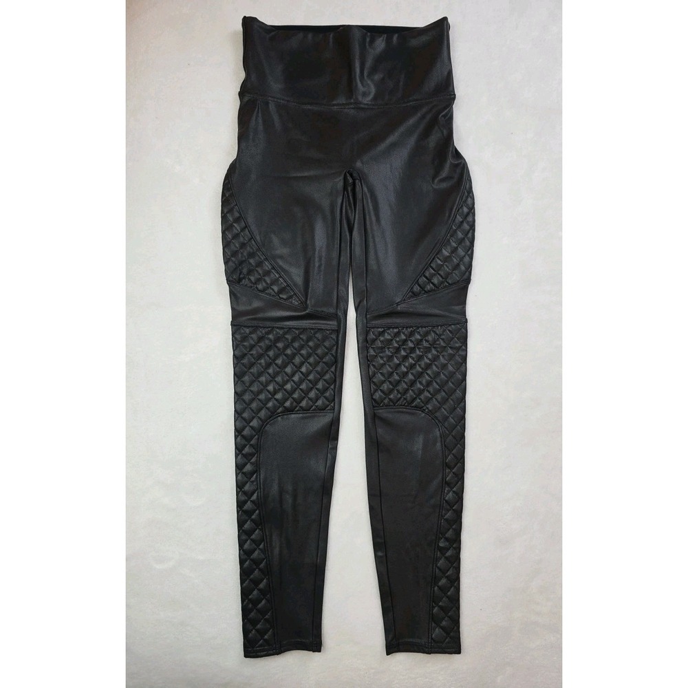Spanx Quilted Faux Leather Leggings Black Womens Medium Moto Biker Bikercore